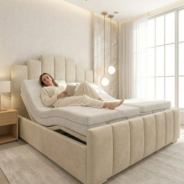 Art Deco Adjustable Bed frame With Adjustable Wooden Slats | Memory Foam Mattress