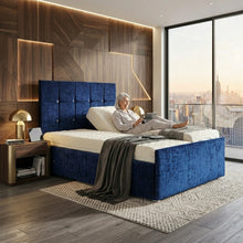 The Newyork Lined Adjustable Bed frame With Adjustable Wooden Slats | Memory Foam Mattress