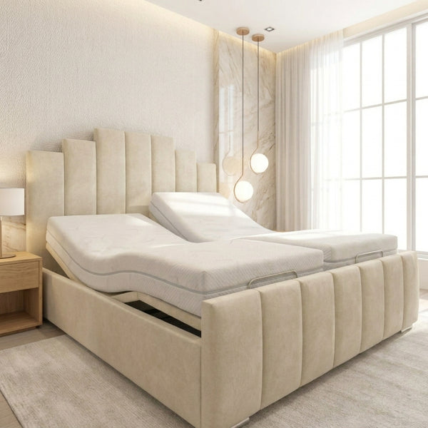 Art Deco Adjustable Bed frame With Adjustable Wooden Slats | Memory Foam Mattress