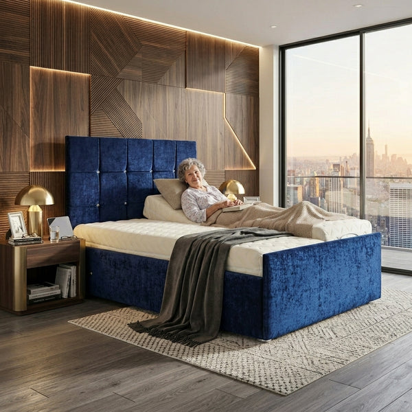 The Newyork Lined Adjustable Bed frame With Adjustable Wooden Slats | Memory Foam Mattress